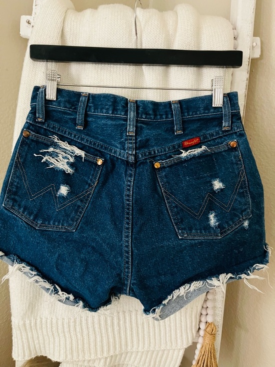 Wrangler Pants - Wrangler Dark Blue High-Waist Distressed Denim Shorts